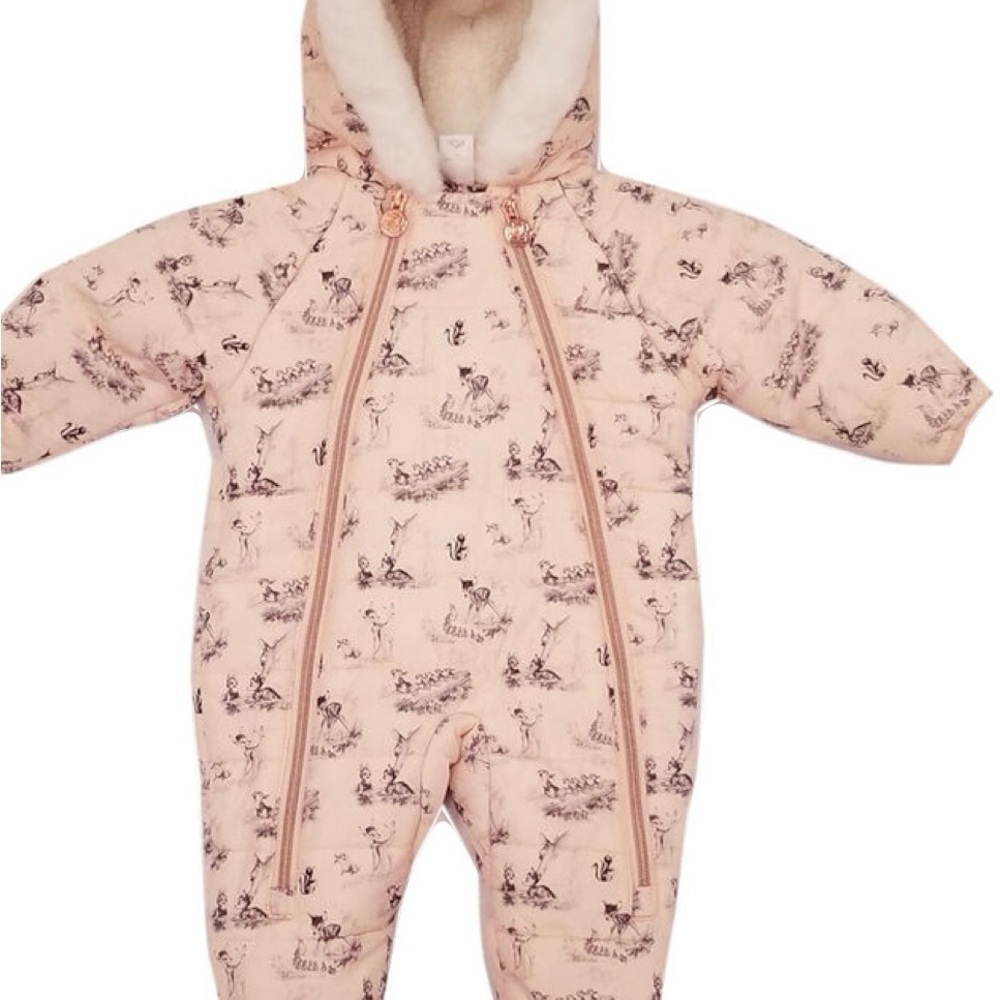 Baby Disney Bambi Quilted Puffer Snowsuit Faux Fur Trimmed Size 24 months